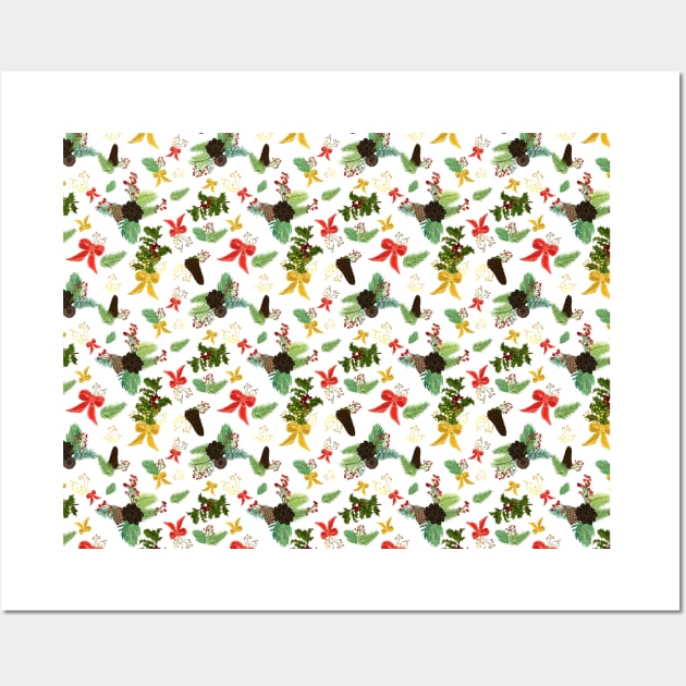 Berries and Bows on White Fabric Wall Art by PurposelyDesigned